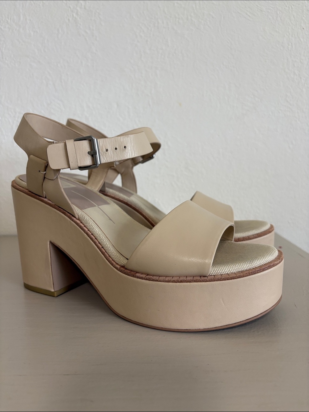 Women’s Beige Platform Block Heel Sandals